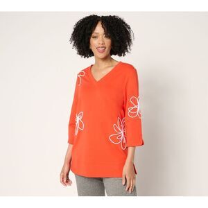 Sport Savvy Women's Top Plus Sz 1X French Terry V-Neck Floral Chianti A685293